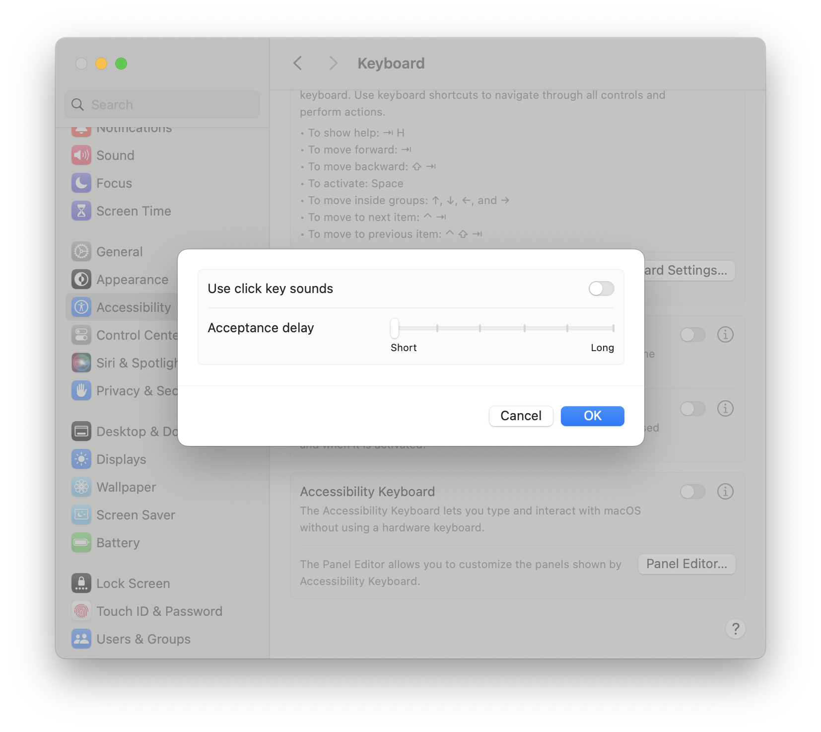 macOS slow key settings