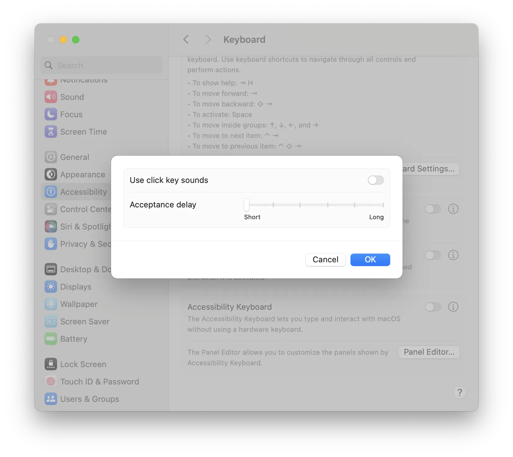 macOS slow key settings