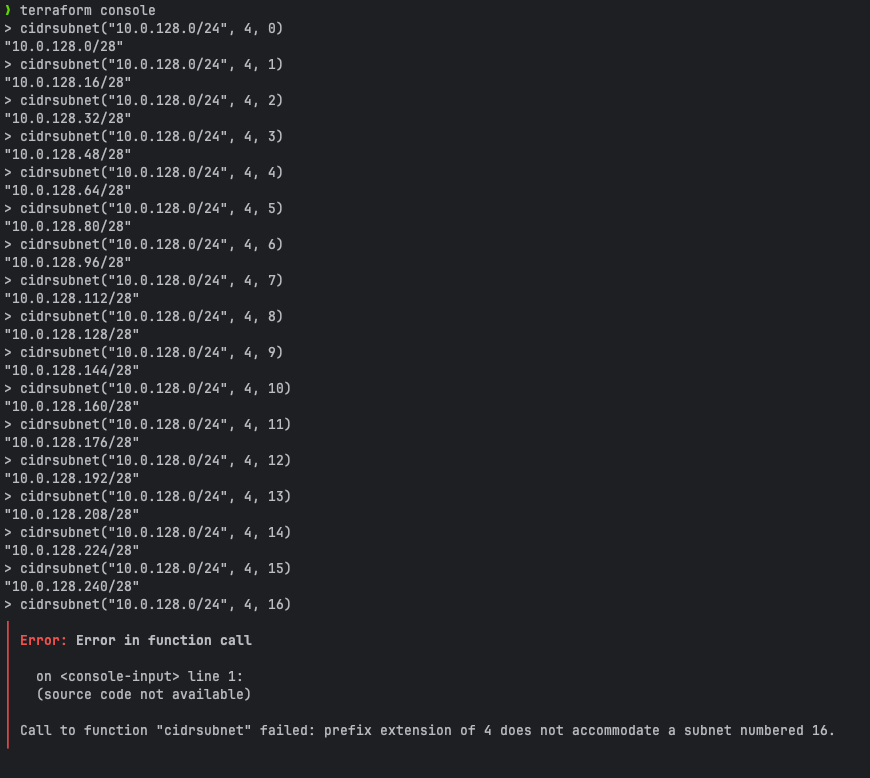 cidirsubnet error when exceeding the extending range