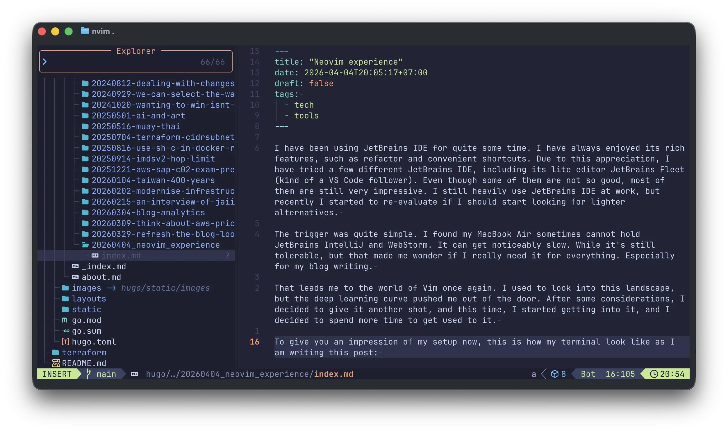 Writing this post using Neovim
