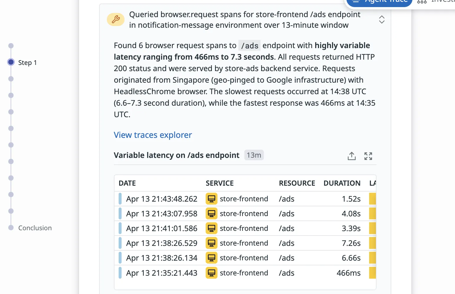 Click on one of the significant tool calls of step 1