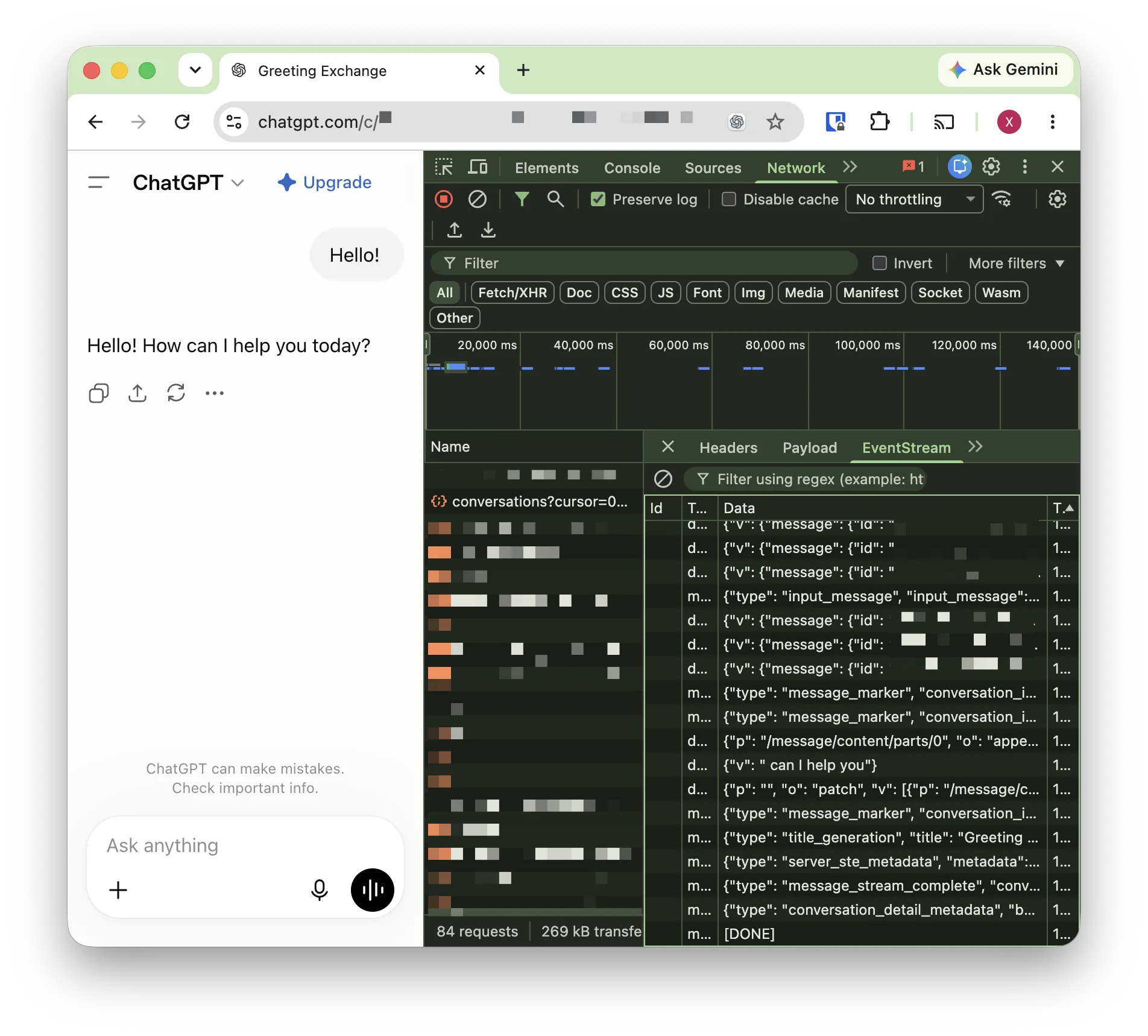 EventStream of the ChatGPT conversation API